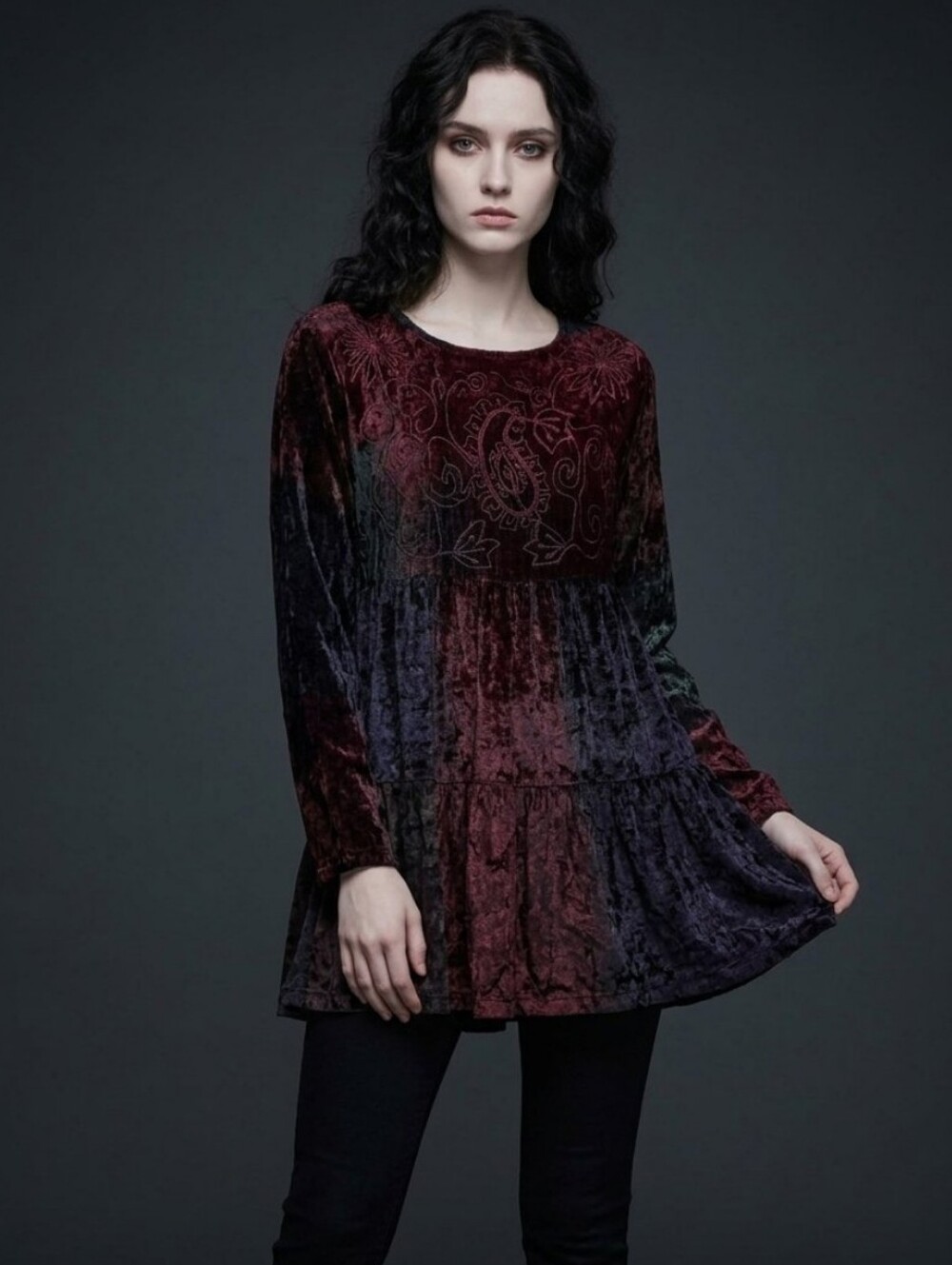 Vintage Le Château Velvet Patchwork Babydoll Tunic, Size S